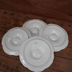 4 Assiettes à huîtres blanc cassé vintage Sarreguemines 60's