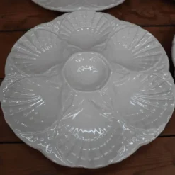 4 Assiettes à huîtres blanc cassé vintage Sarreguemines 60's