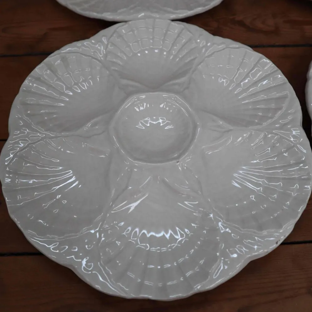 4 Assiettes à huîtres blanc cassé vintage Sarreguemines 60's