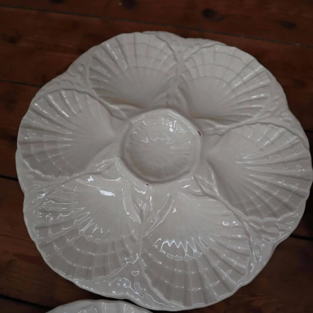 4 Assiettes à huîtres blanc cassé vintage Sarreguemines 60's