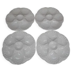 4 Assiettes à huîtres blanc cassé vintage Sarreguemines 60's