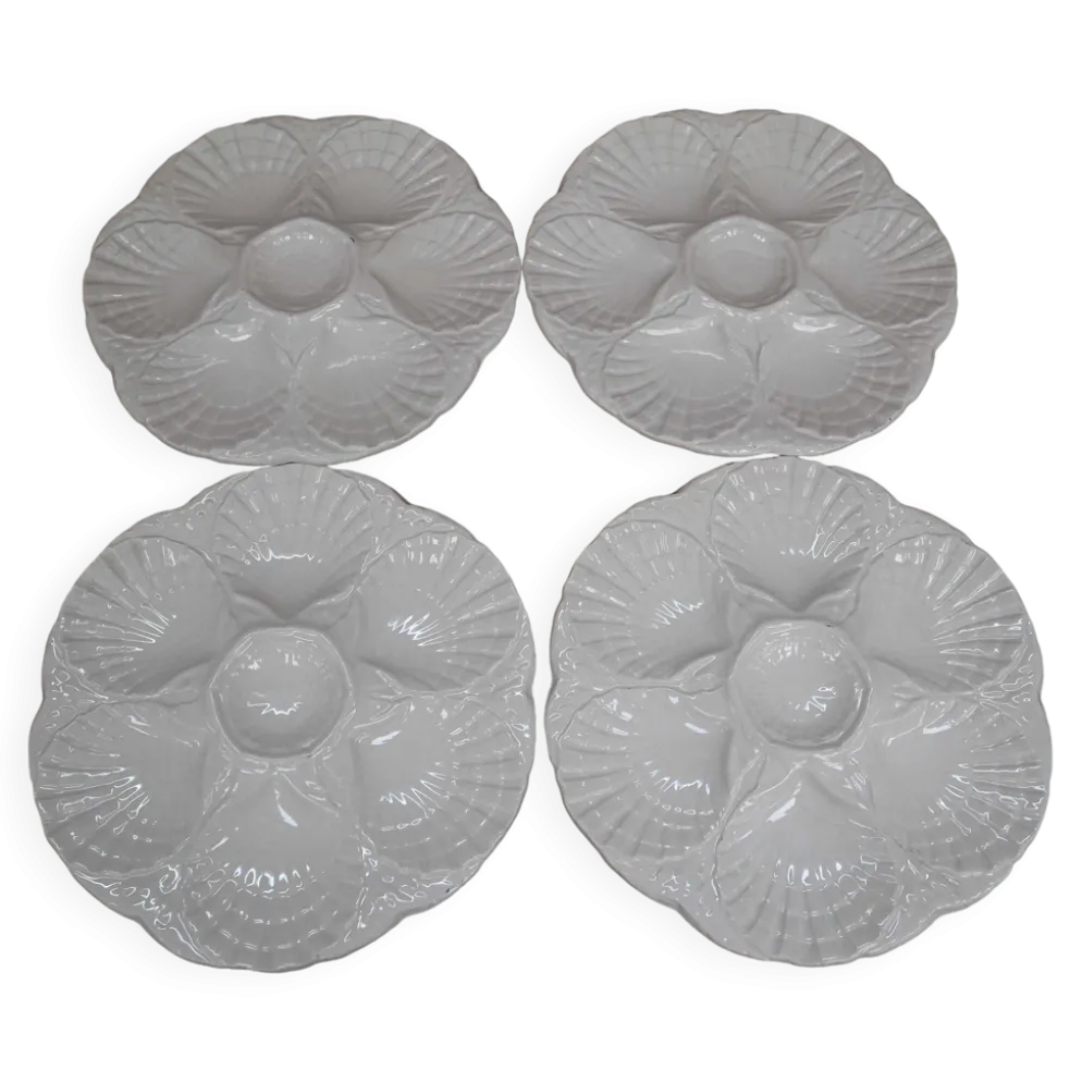 4 Assiettes à huîtres blanc cassé vintage Sarreguemines 60's