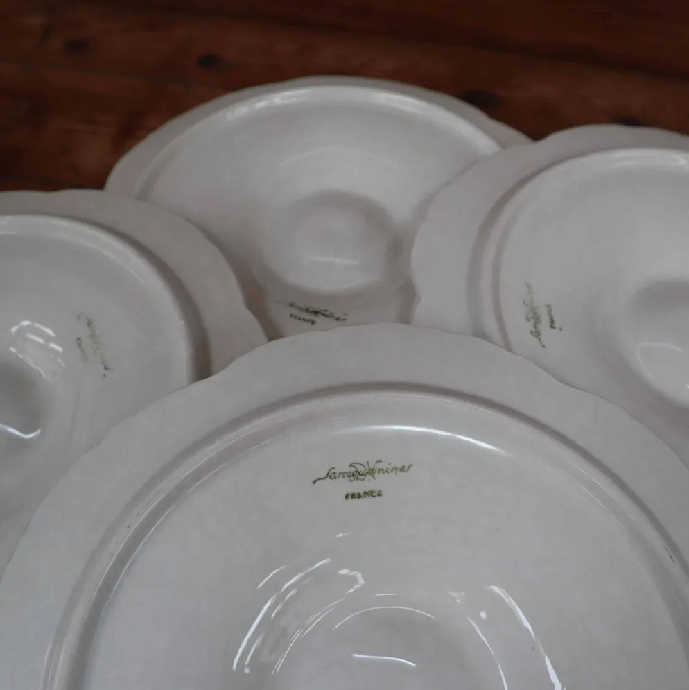 4 Assiettes à huîtres blanc cassé vintage Sarreguemines 60's