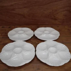 4 Assiettes à huîtres blanc cassé vintage Sarreguemines 60's