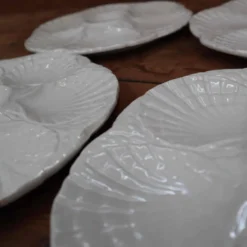 4 Assiettes à huîtres blanc cassé vintage Sarreguemines 60's