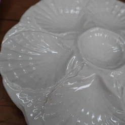 4 Assiettes à huîtres blanc cassé vintage Sarreguemines 60's