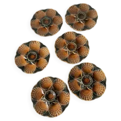 Assiettes à huîtres en majolique Sarreguemines