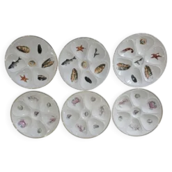 6 assiettes à huîtres en porcelaine de Limoges Lourioux et LF