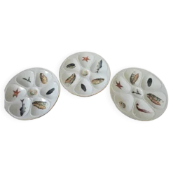 6 assiettes à huîtres en porcelaine de Limoges Lourioux et LF
