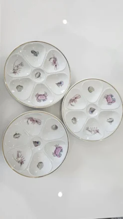 6 assiettes à huîtres en porcelaine de Limoges Lourioux et LF