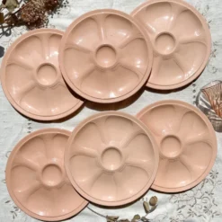 6 assiettes à huîtres en porcelaine rose digoin sarreguemines