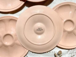 6 assiettes à huîtres en porcelaine rose digoin sarreguemines