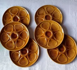 6 assiettes à huîtres faïence ambre France