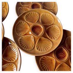 6 assiettes à huîtres faïence ambre France