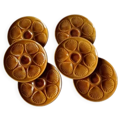 6 assiettes à huîtres faïence ambre France