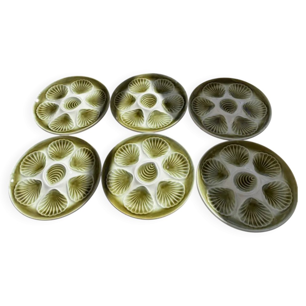 Assiettes à huîtres françaises Moulin des Loups Orchies vintage des années 1970 – Ensemble de 6