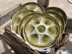 Assiettes à huîtres françaises Moulin des Loups Orchies vintage des années 1970 – Ensemble de 6