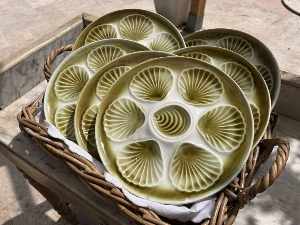 Assiettes à huîtres françaises Moulin des Loups Orchies vintage des années 1970 – Ensemble de 6
