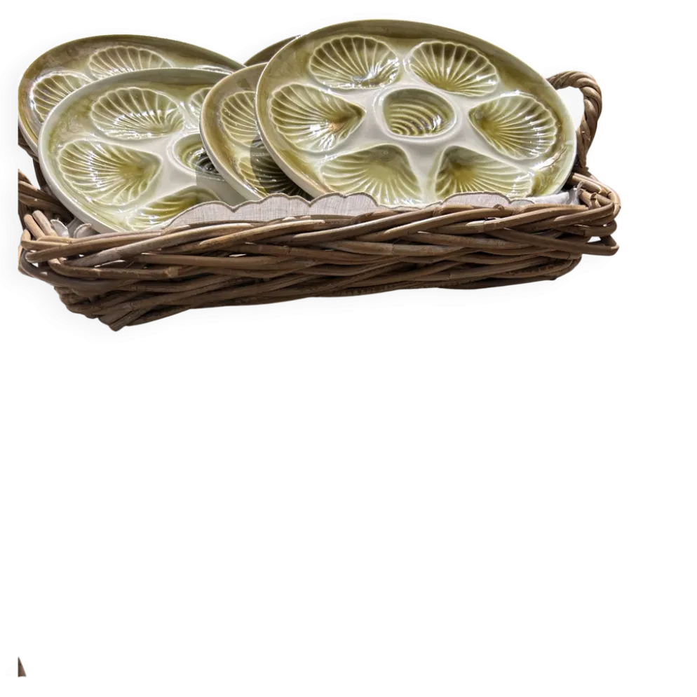 Assiettes à huîtres françaises Moulin des Loups Orchies vintage des années 1970 – Ensemble de 6