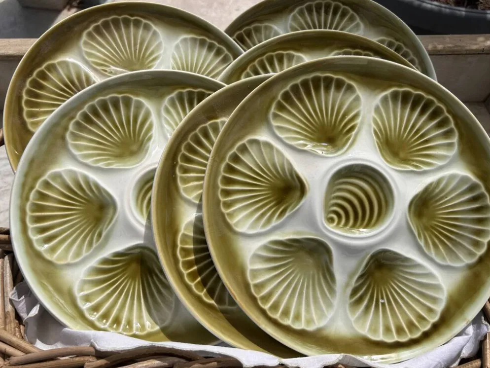 Assiettes à huîtres françaises Moulin des Loups Orchies vintage des années 1970 – Ensemble de 6