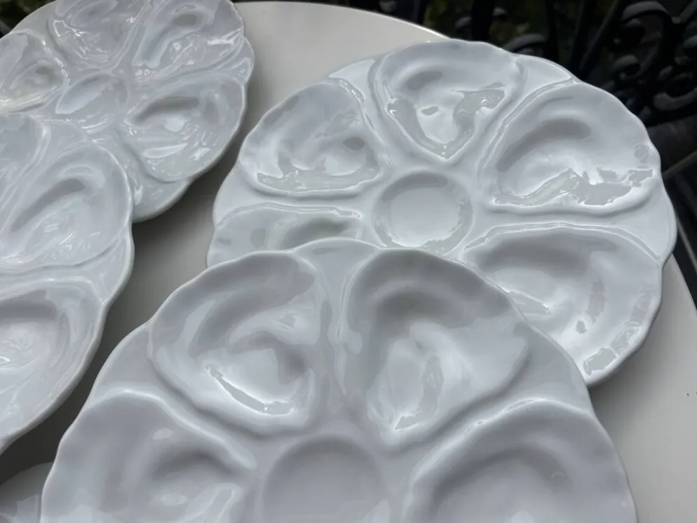 6 assiettes à huîtres majolique