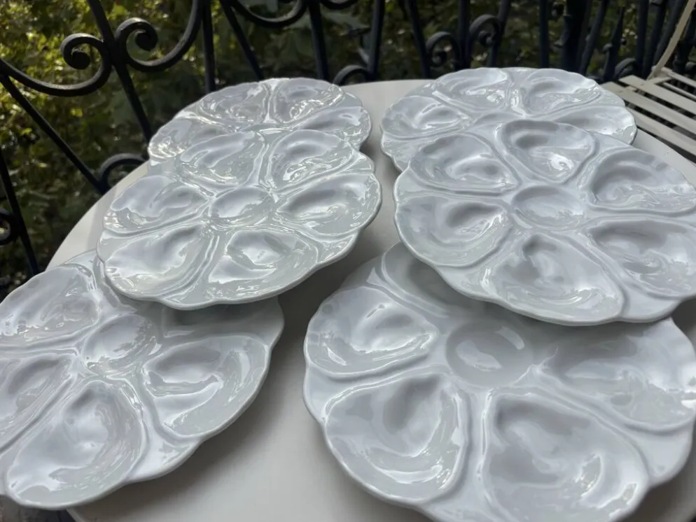 6 assiettes à huîtres majolique