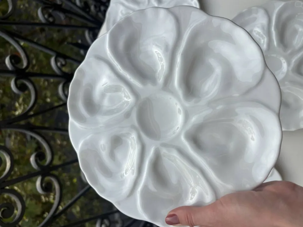 6 assiettes à huîtres majolique