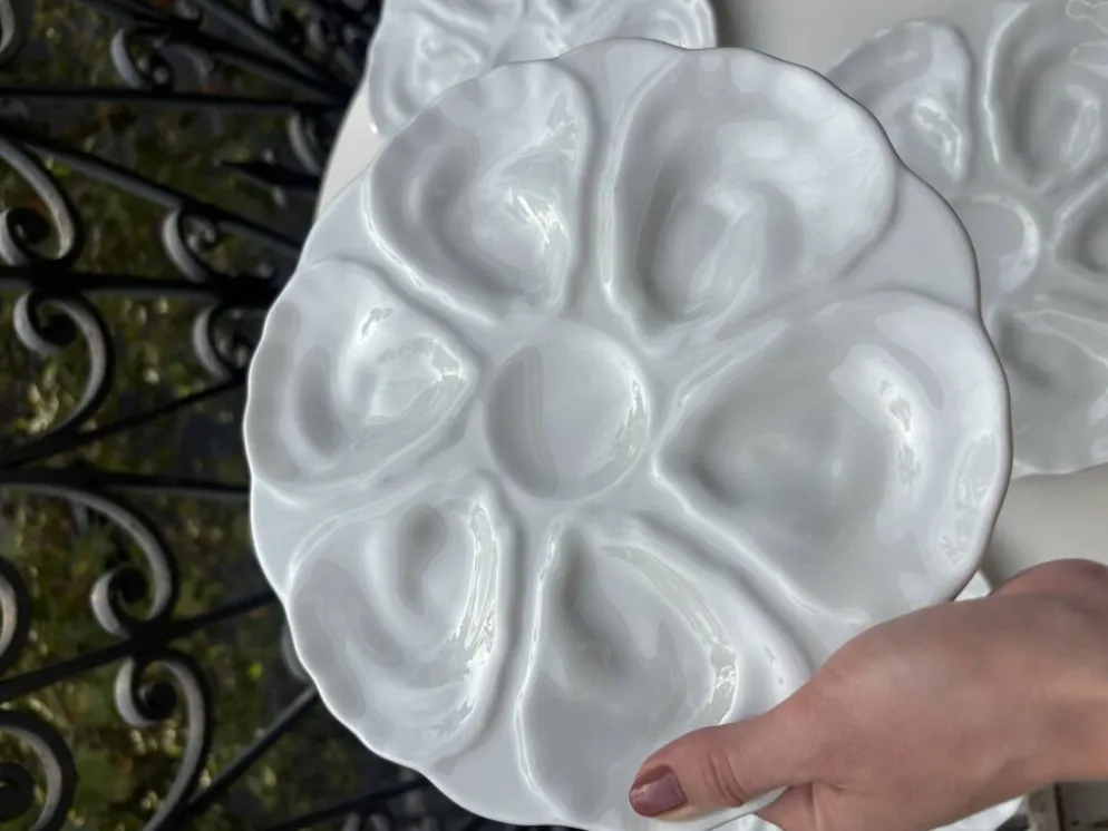 6 assiettes à huîtres majolique