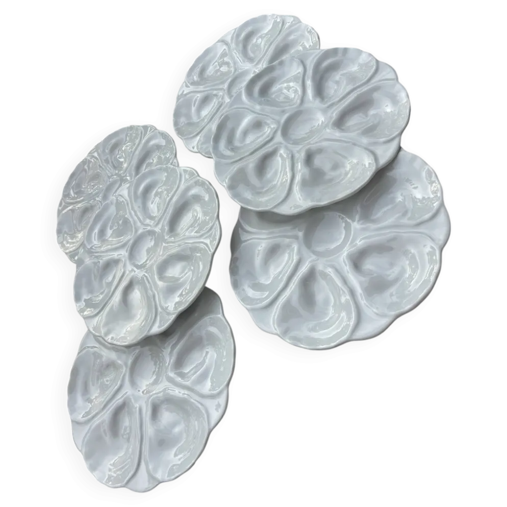 6 assiettes à huîtres majolique