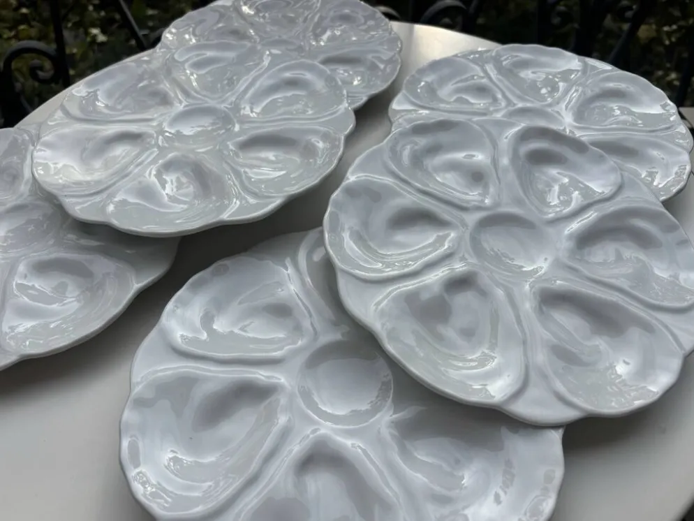 6 assiettes à huîtres majolique