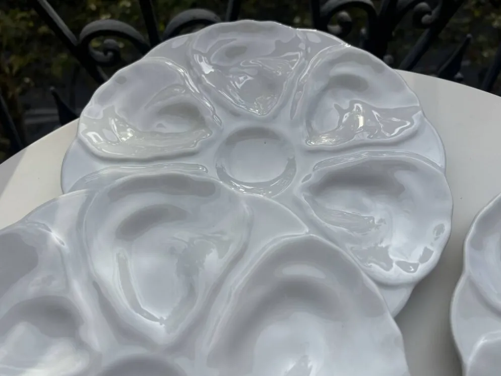 6 assiettes à huîtres majolique