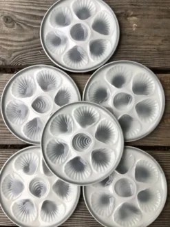 6 assiettes à huîtres Moulin des Loups blanc et gris