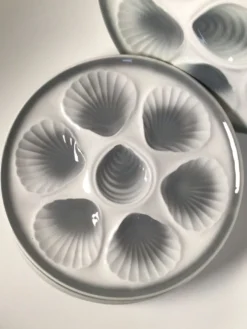 6 assiettes à huîtres Moulin des Loups blanc et gris