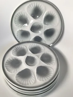 6 assiettes à huîtres Moulin des Loups blanc et gris