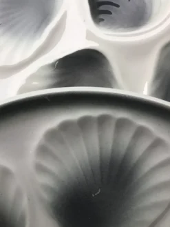 6 assiettes à huîtres Moulin des Loups blanc et gris