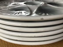6 assiettes à huîtres Moulin des Loups blanc et gris