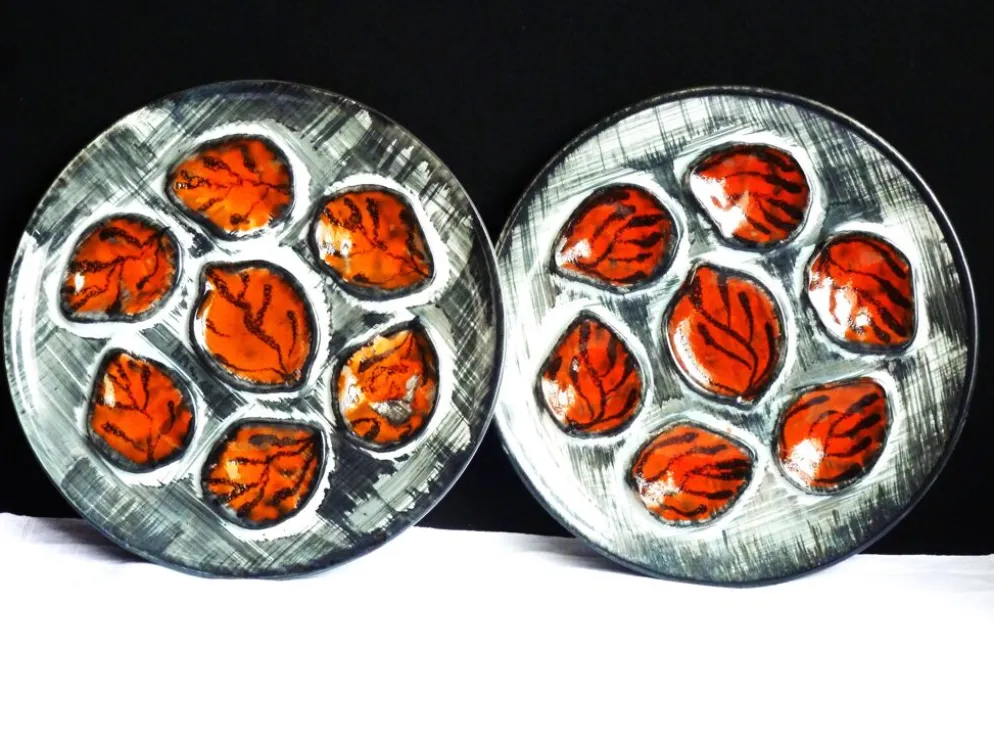 Assiettes à huîtres peintes mains - Assiettes de Pornic France