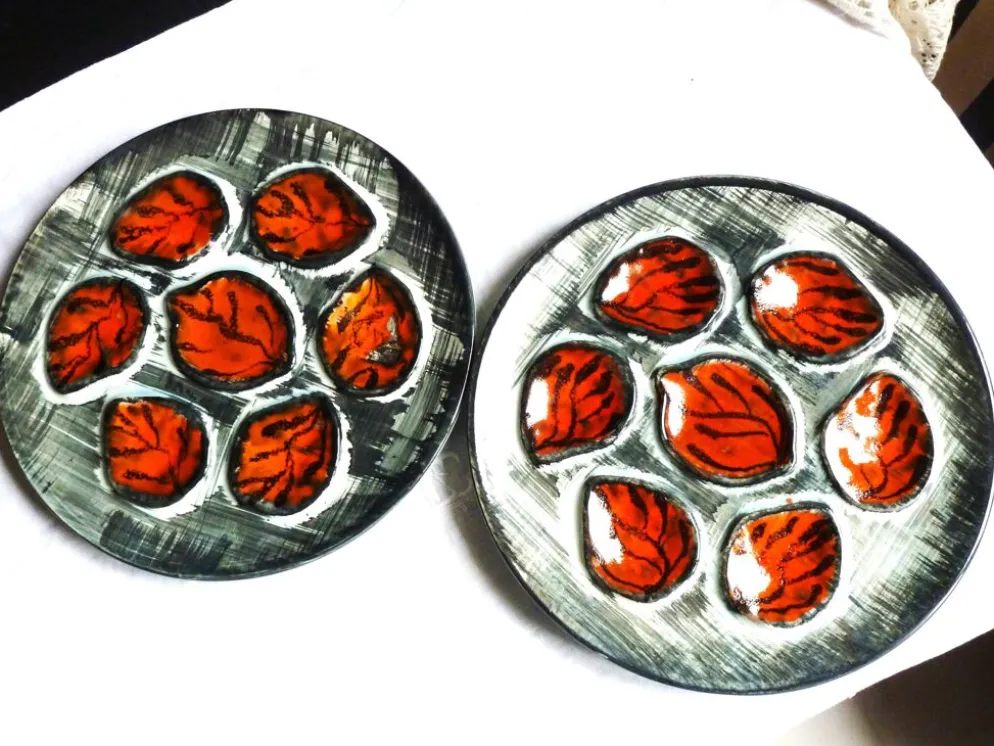 Assiettes à huîtres peintes mains - Assiettes de Pornic France