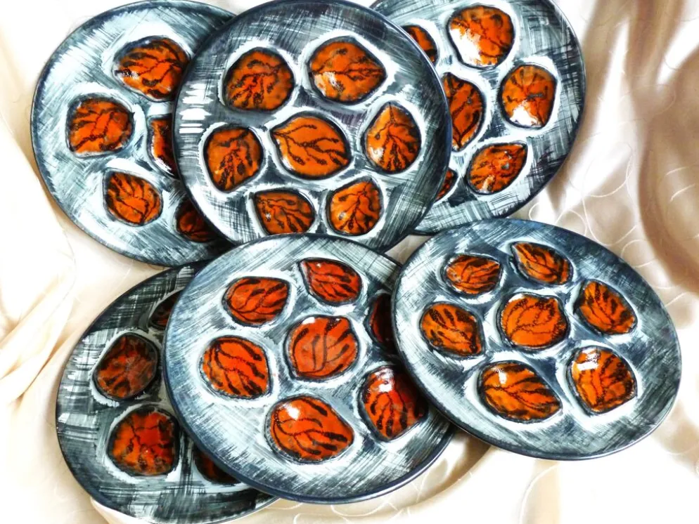 Assiettes à huîtres peintes mains - Assiettes de Pornic France