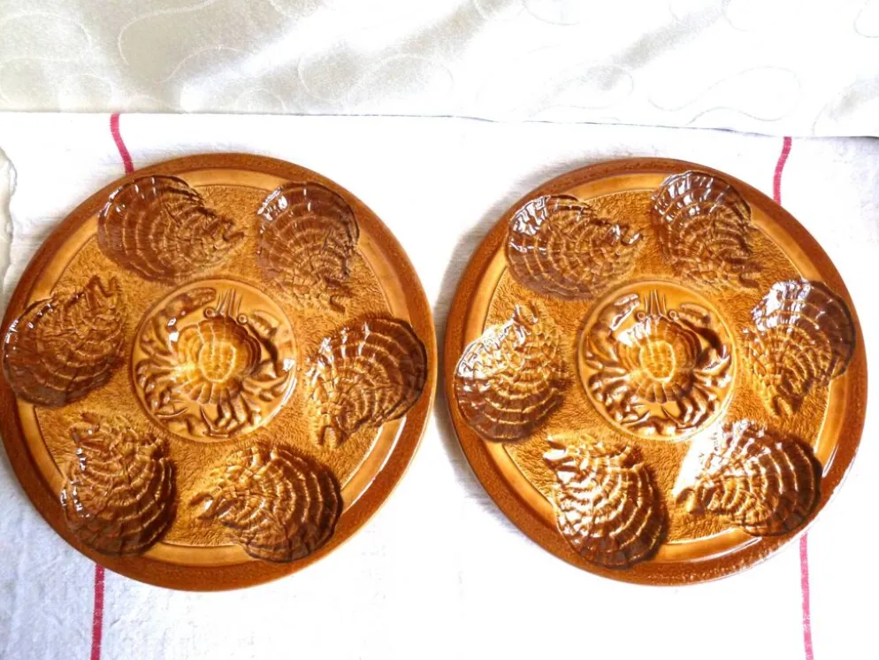 Assiettes à huîtres Sarreguemines, Assiettes Noël, assiettes fruits de mer