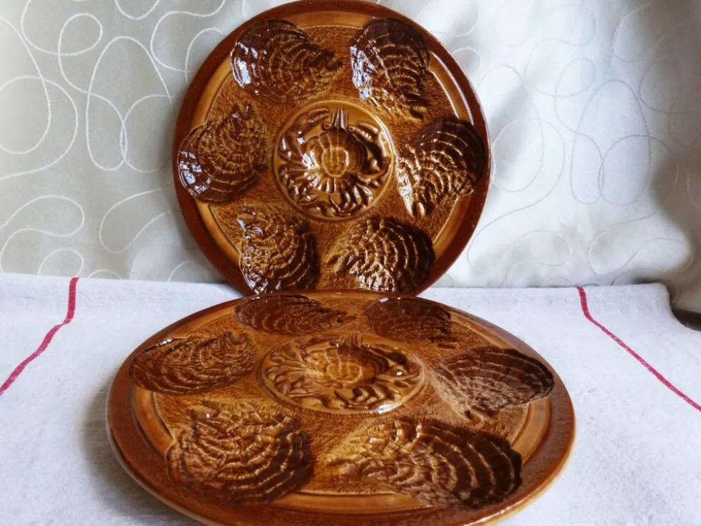 Assiettes à huîtres Sarreguemines, Assiettes Noël, assiettes fruits de mer