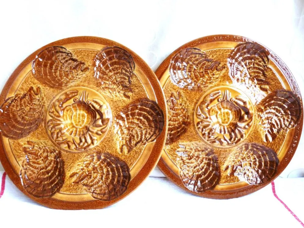 Assiettes à huîtres Sarreguemines, Assiettes Noël, assiettes fruits de mer