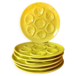 Assiettes à huîtres vert anis Niderviller 1960