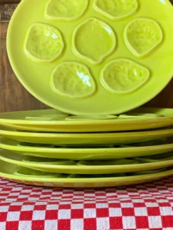 Assiettes à huîtres vert anis Niderviller 1960