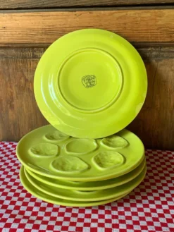 Assiettes à huîtres vert anis Niderviller 1960