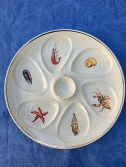 Assiettes à Huîtres Vintage crème Salins France Crustacés Décor Marin