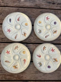 Assiettes à Huîtres Vintage crème Salins France Crustacés Décor Marin