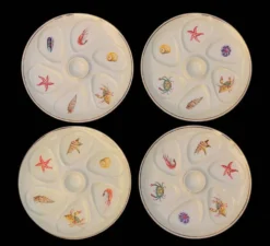Assiettes à Huîtres Vintage crème Salins France Crustacés Décor Marin