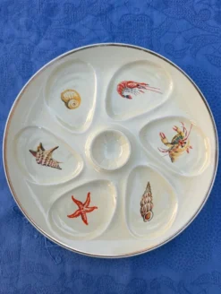 Assiettes à Huîtres Vintage crème Salins France Crustacés Décor Marin