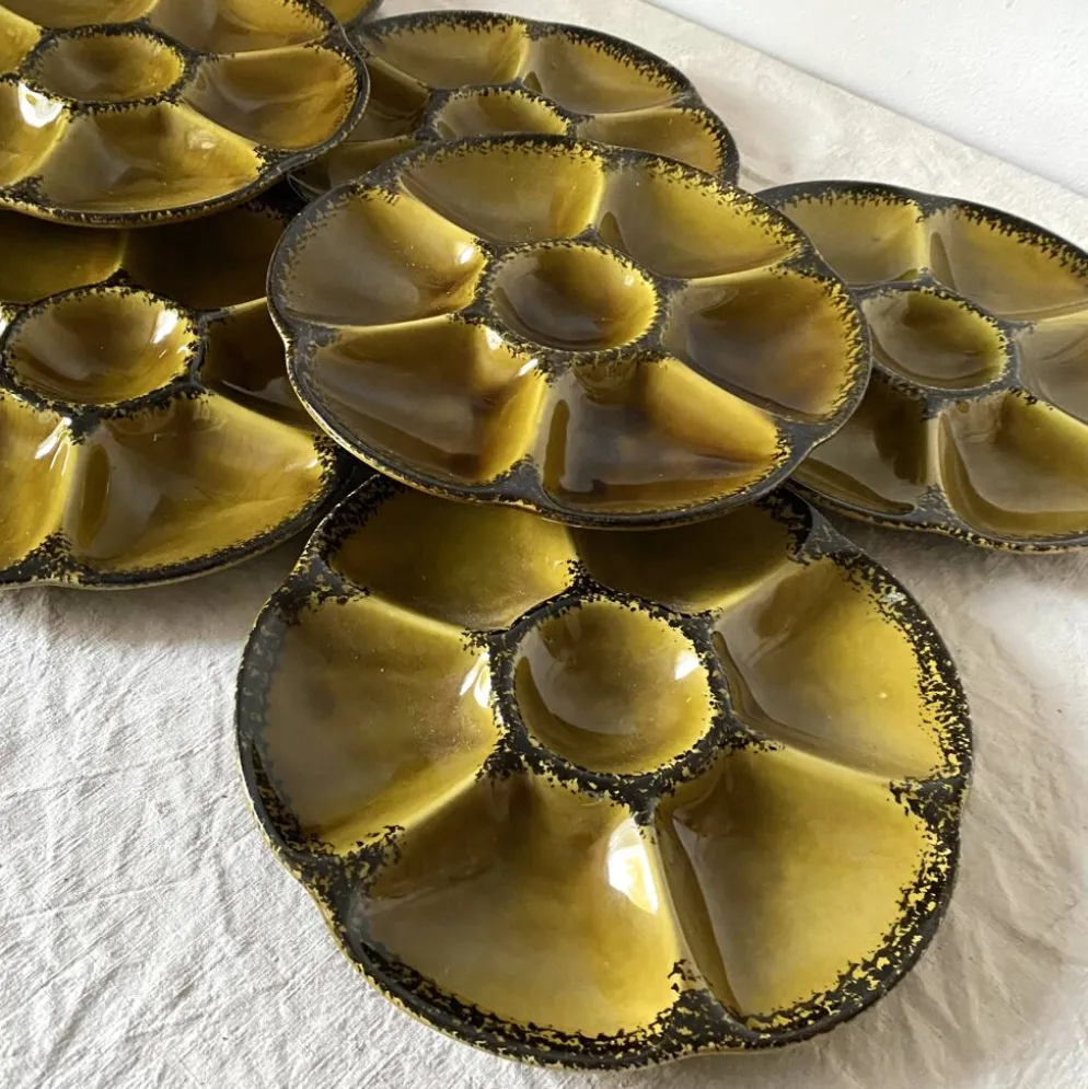 Assiettes à huîtres vintage en céramique de Gien